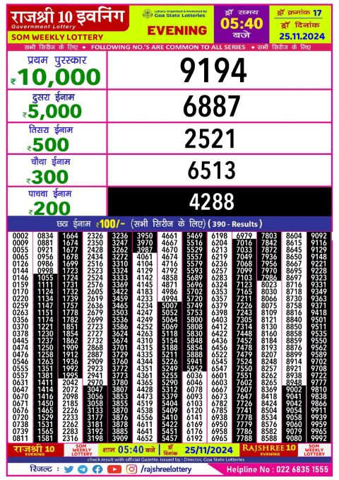 Everest Result Today Dear Lottery Chart