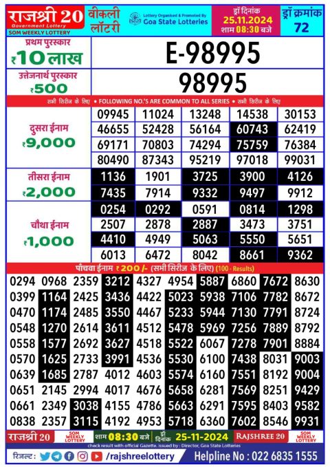 Everest Result Today Dear Lottery Chart