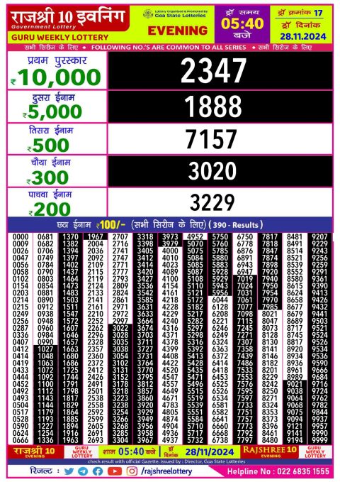 Everest Result Today Dear Lottery Chart