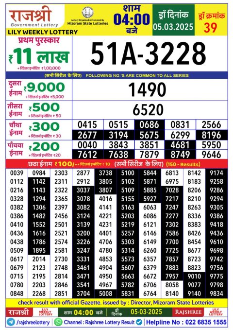 Everest Result Today Dear Lottery Chart