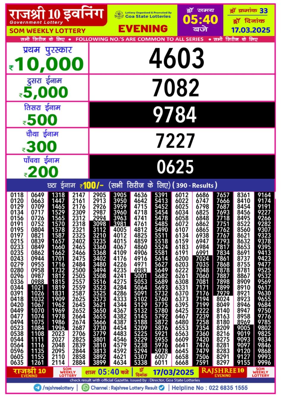 Everest Result Today Dear Lottery Chart