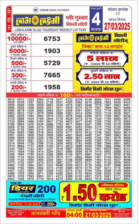 Everest Result Today Dear Lottery Chart