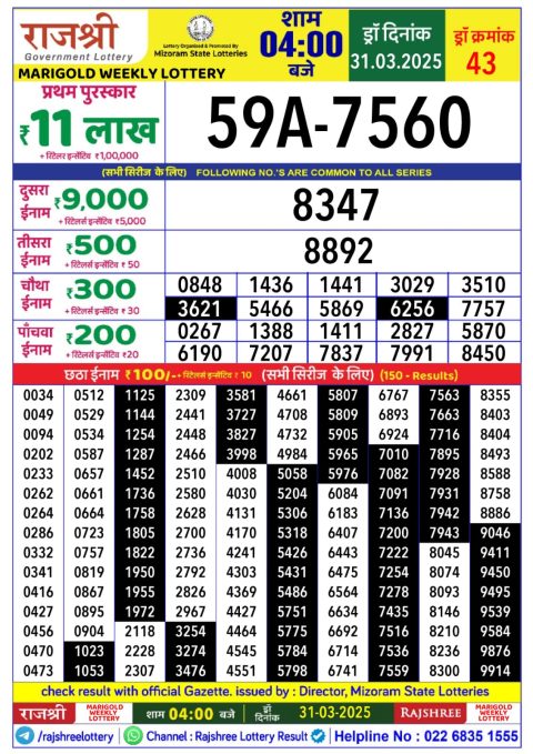 Everest Result Today Dear Lottery Chart