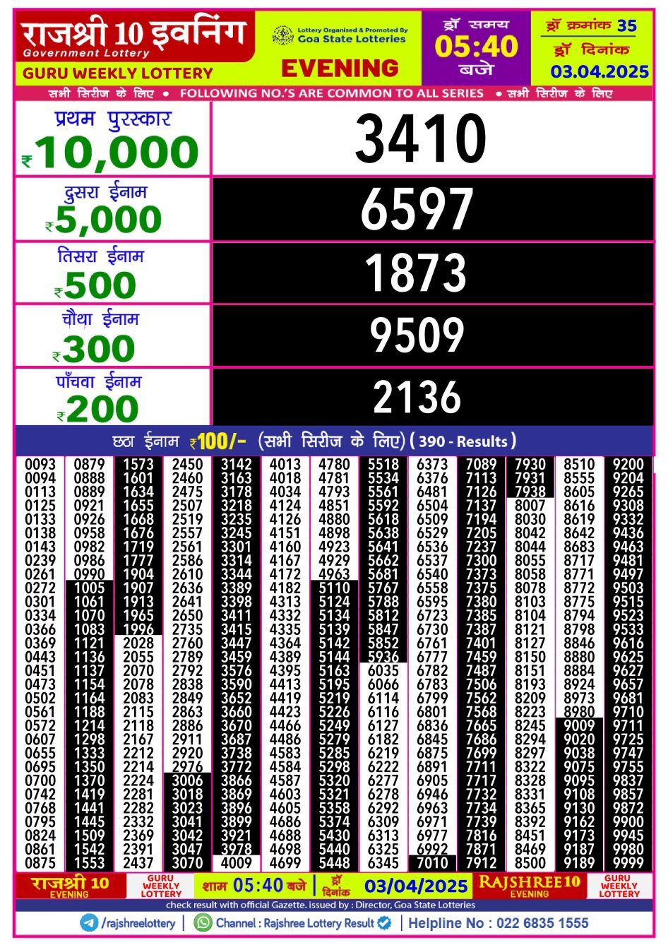 Everest Result Today Dear Lottery Chart