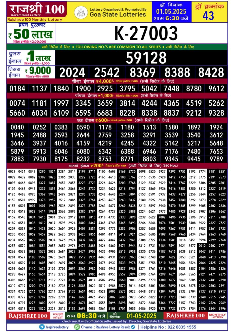 Everest Result Today Dear Lottery Chart