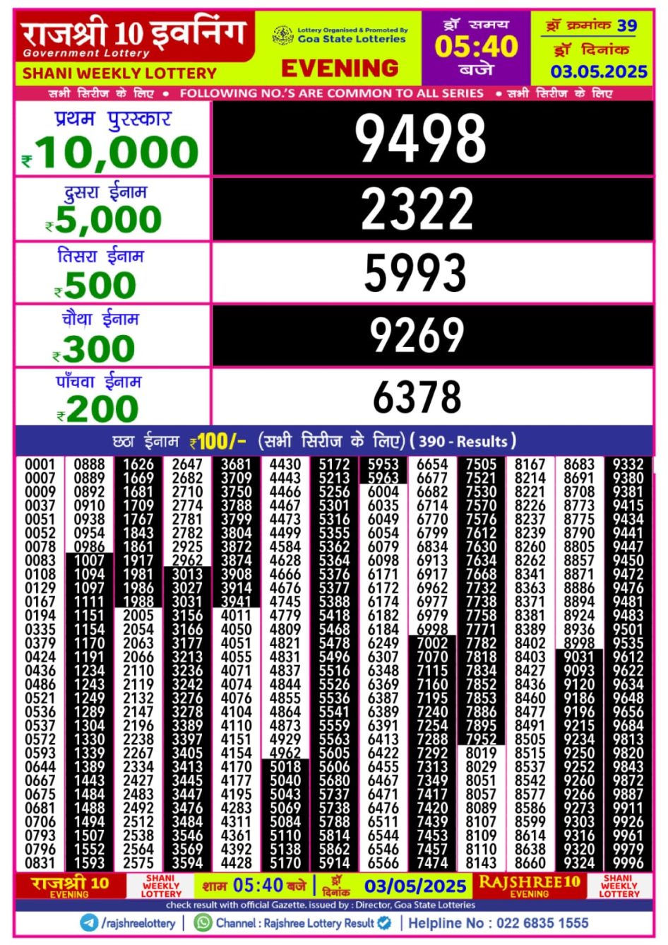Everest Result Today Dear Lottery Chart