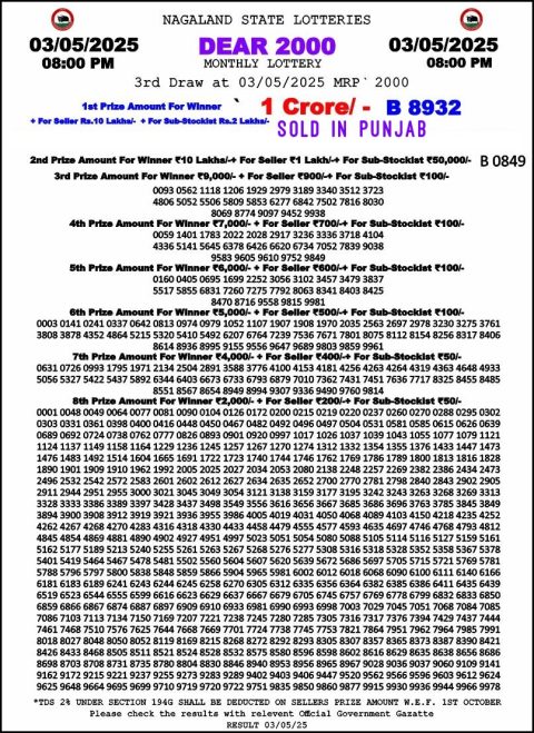 Everest Result Today Dear Lottery Chart