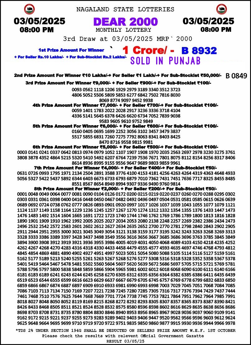 Everest Result Today Dear Lottery Chart