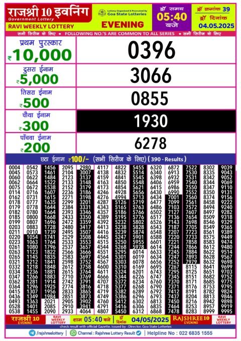 Everest Result Today Dear Lottery Chart