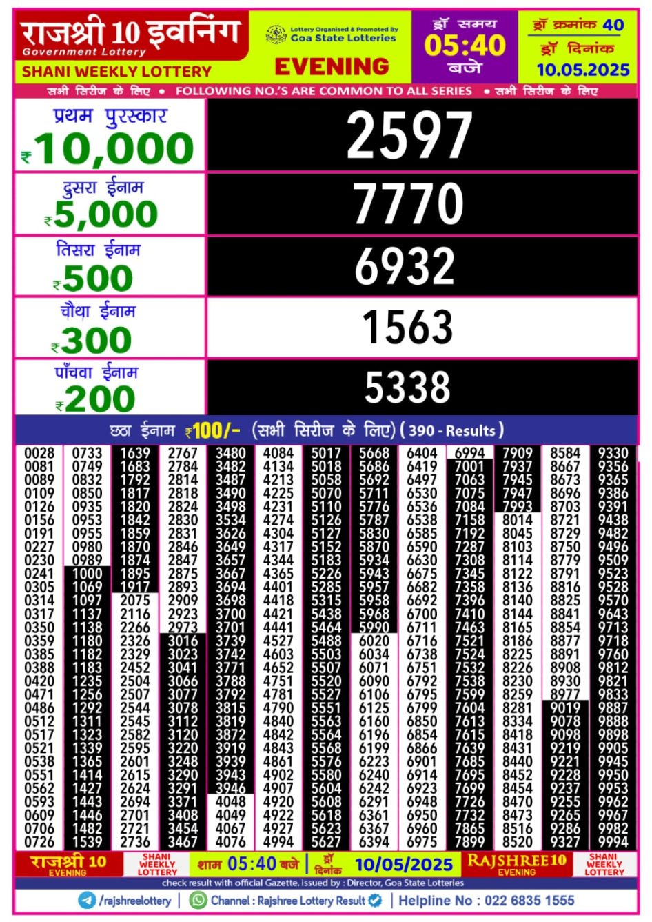 Everest Result Today Dear Lottery Chart
