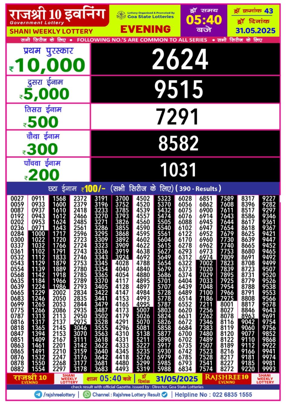 Everest Result Today Dear Lottery Chart