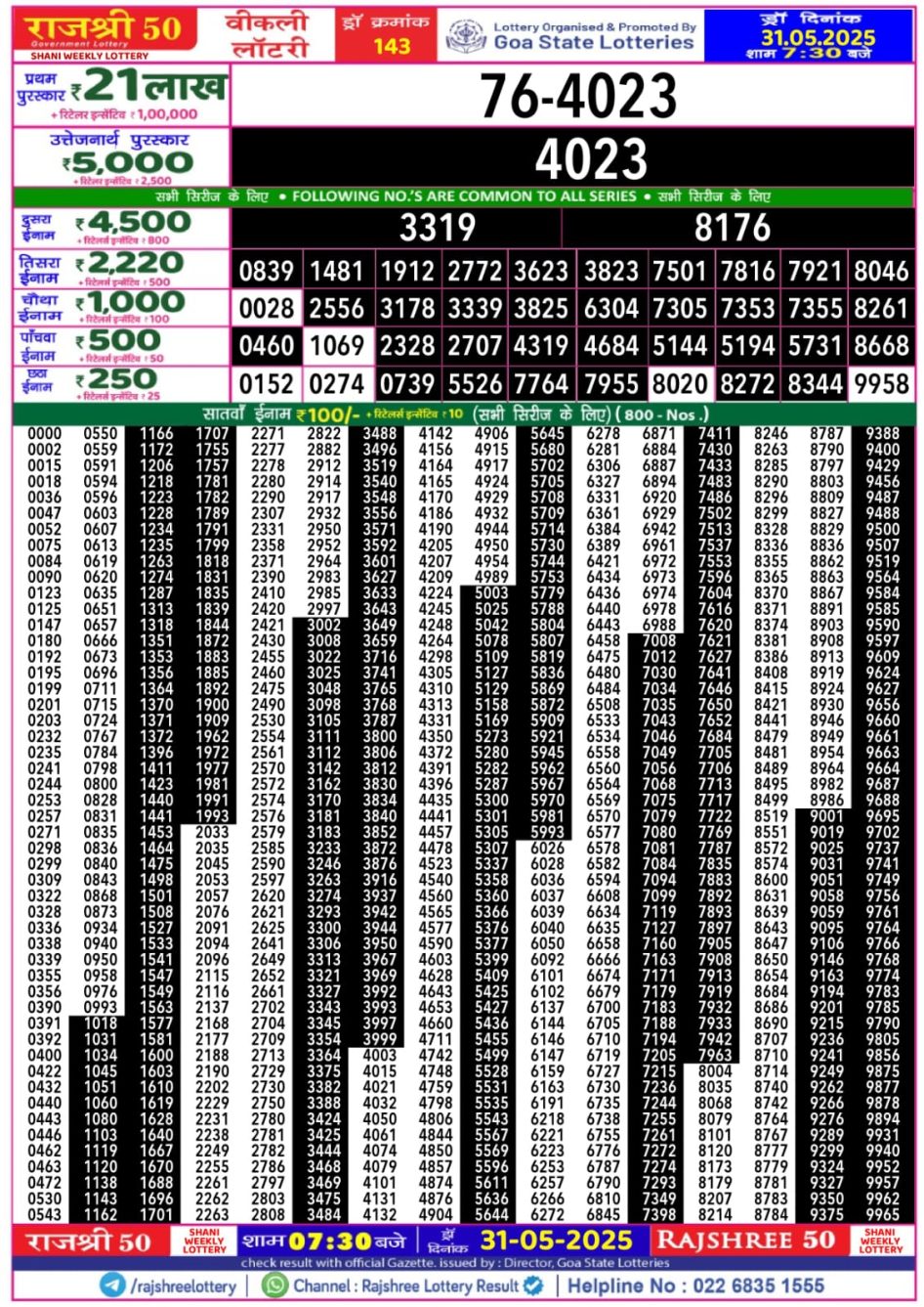 Everest Result Today Dear Lottery Chart