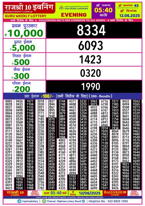 Everest Result Today Dear Lottery Chart