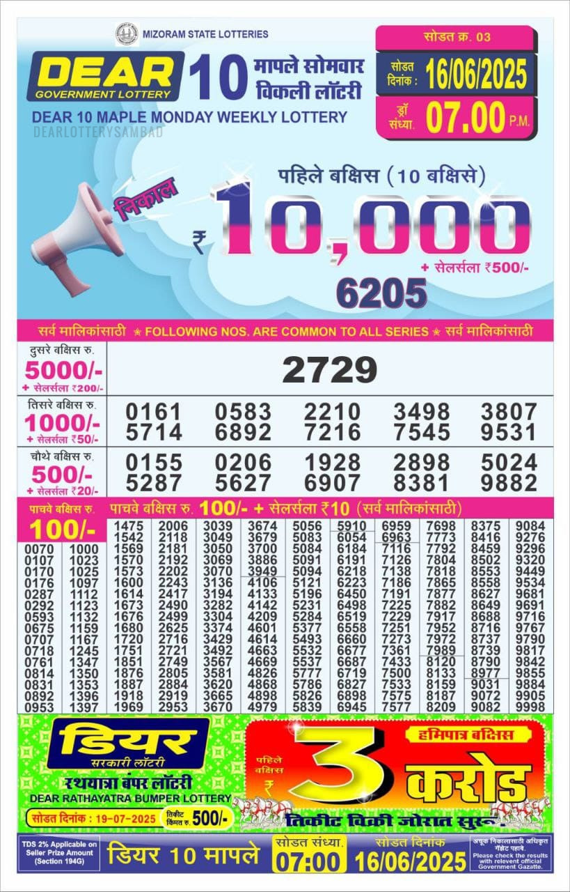 Everest Result Today Dear Lottery Chart