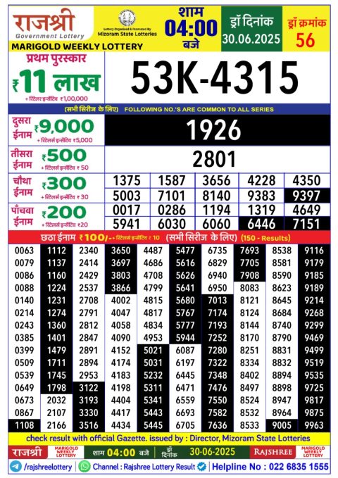 Everest Result Today Dear Lottery Chart