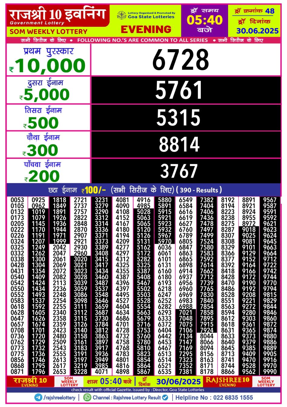 Everest Result Today Dear Lottery Chart