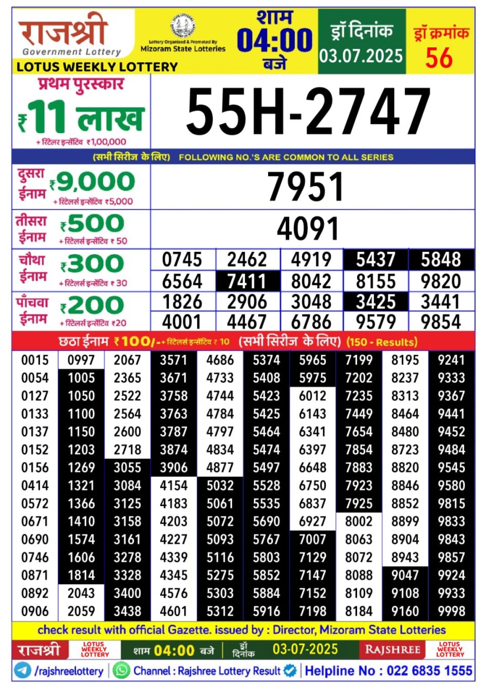 Everest Result Today Dear Lottery Chart