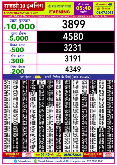 Everest Result Today Dear Lottery Chart