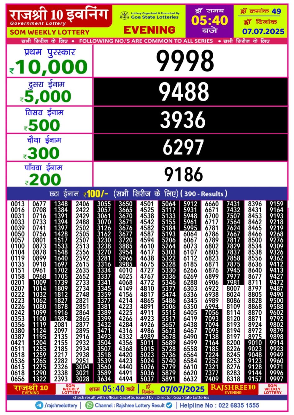 Everest Result Today Dear Lottery Chart