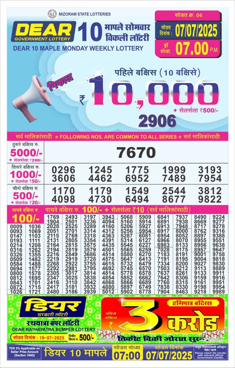 Everest Result Today Dear Lottery Chart