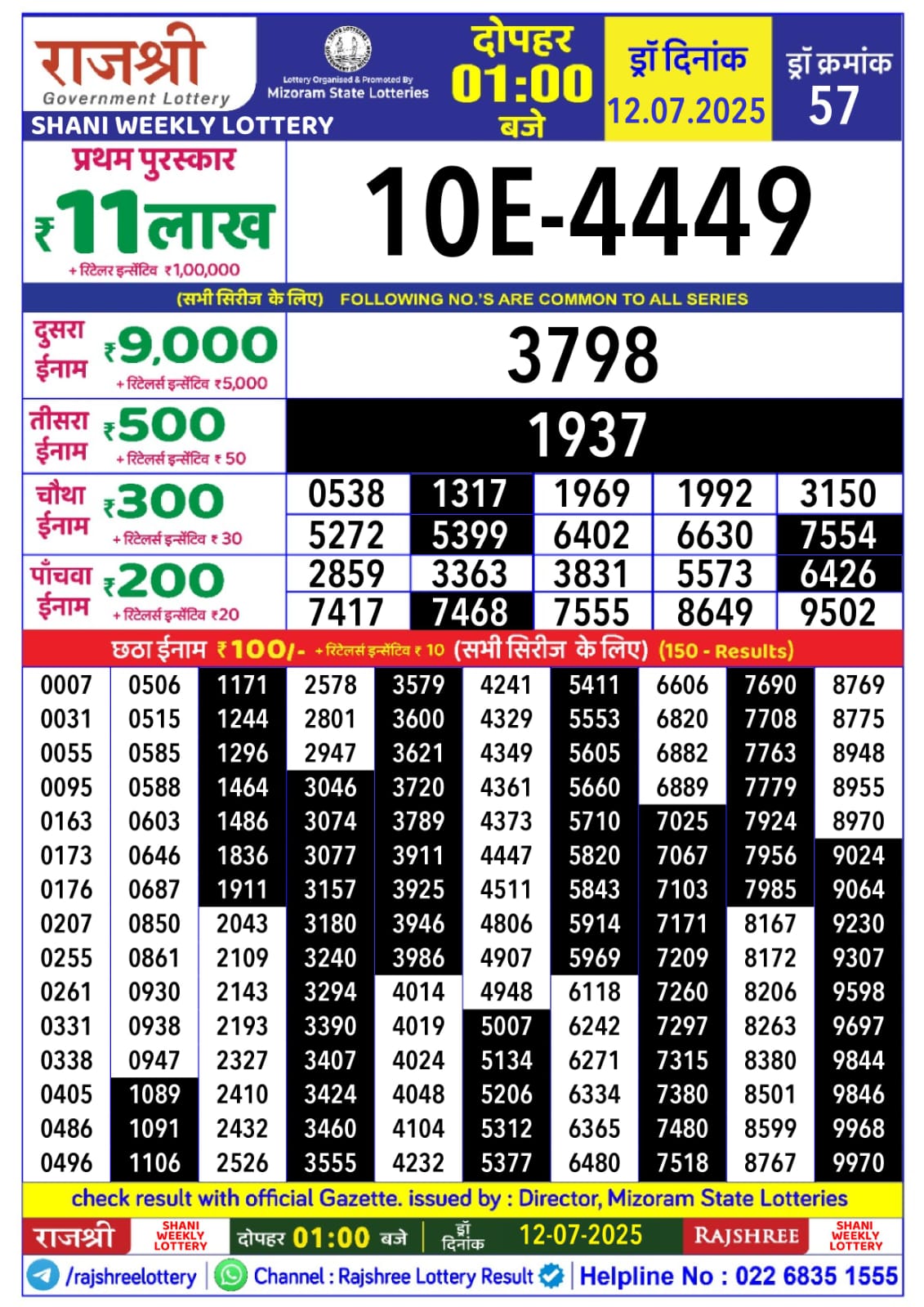 Everest Result Today Dear Lottery Chart