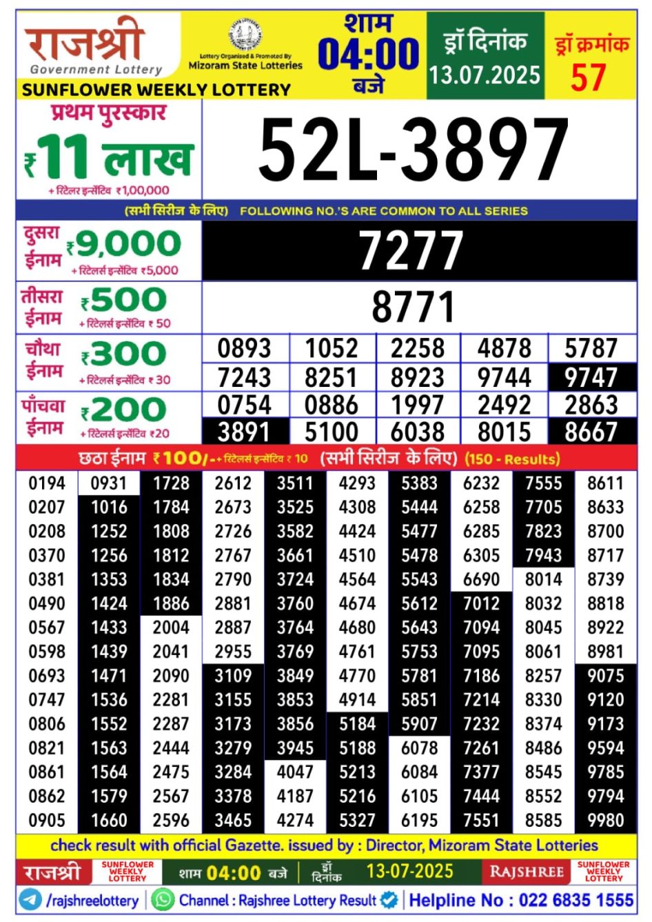 Everest Result Today Dear Lottery Chart