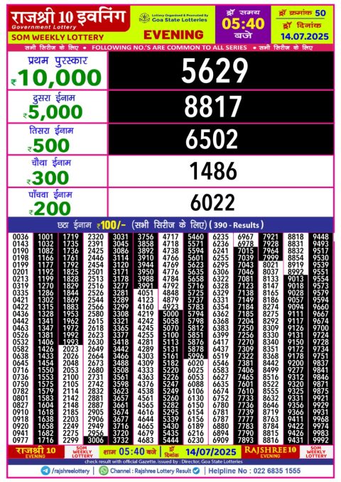 Everest Result Today Dear Lottery Chart