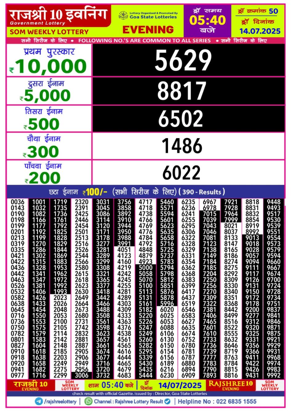 Everest Result Today Dear Lottery Chart