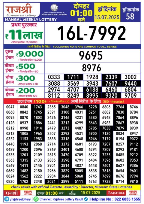 Everest Result Today Dear Lottery Chart