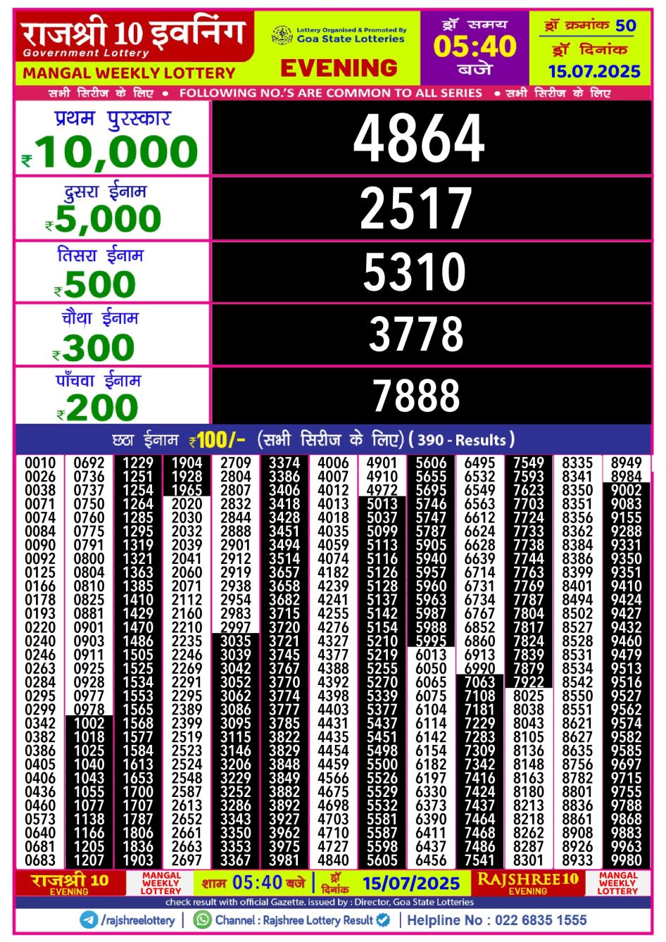 Everest Result Today Dear Lottery Chart