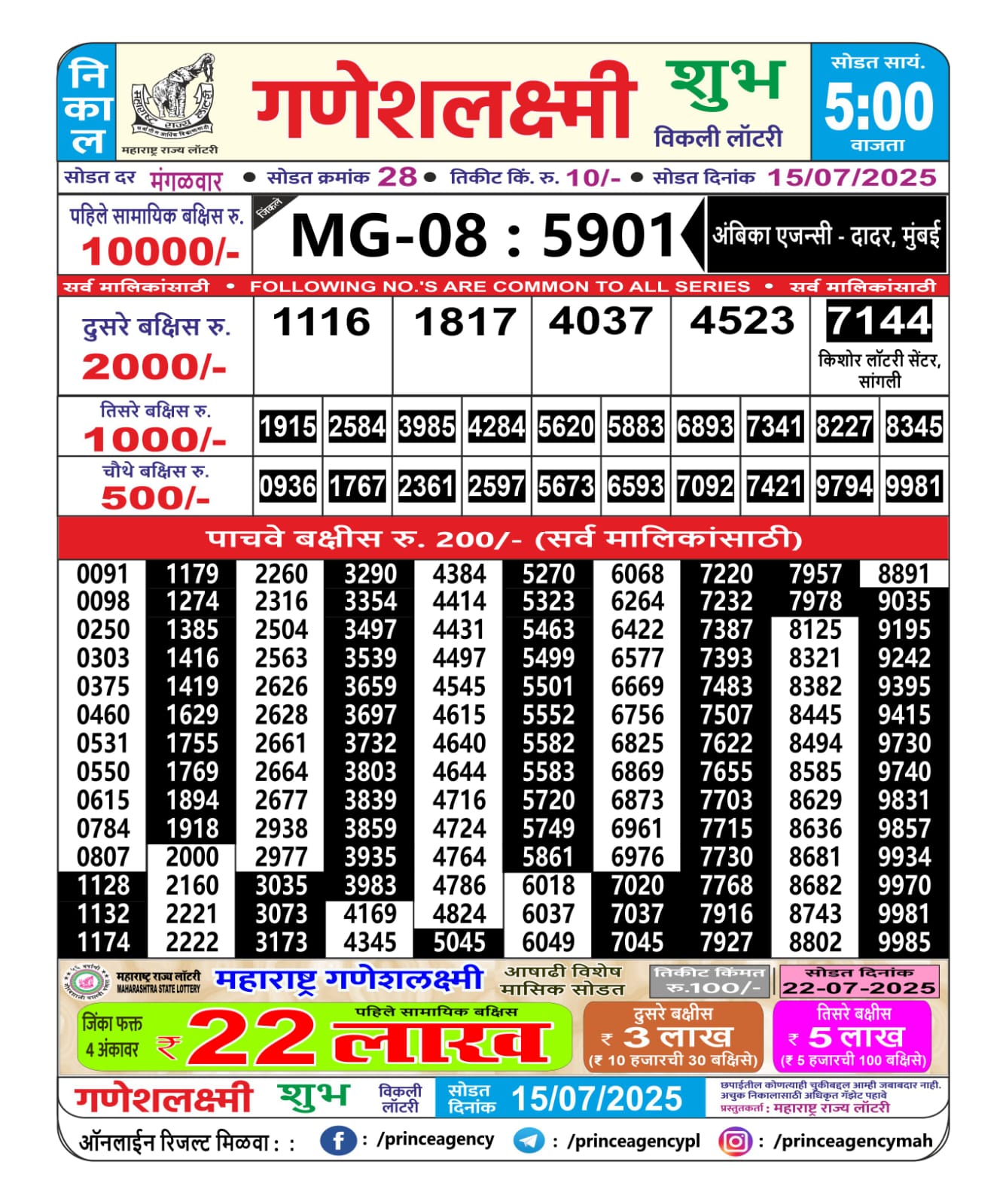 Everest Result Today Dear Lottery Chart