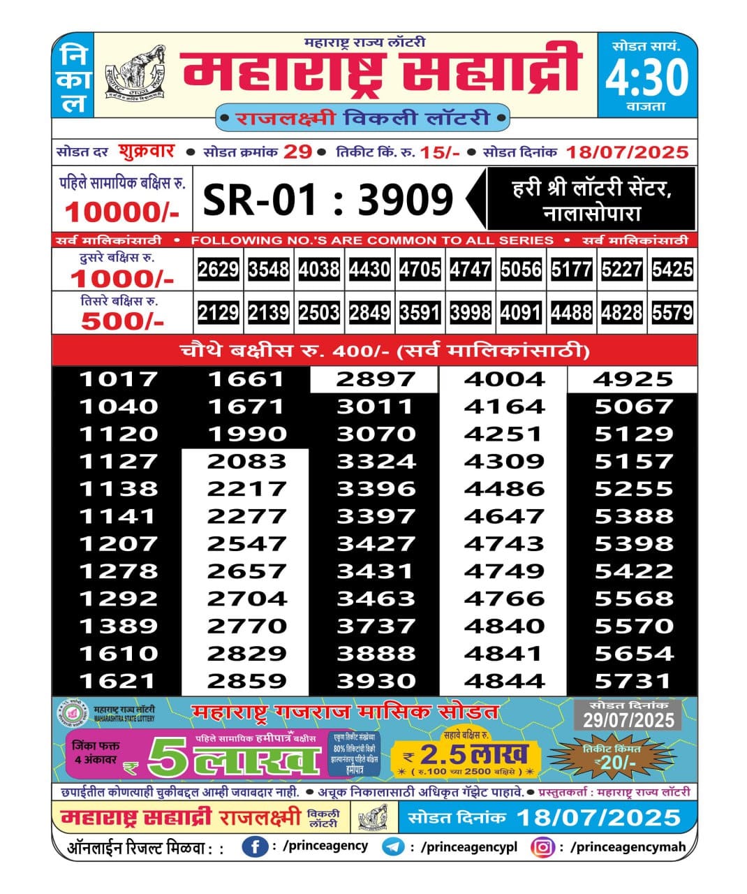 Everest Result Today Dear Lottery Chart