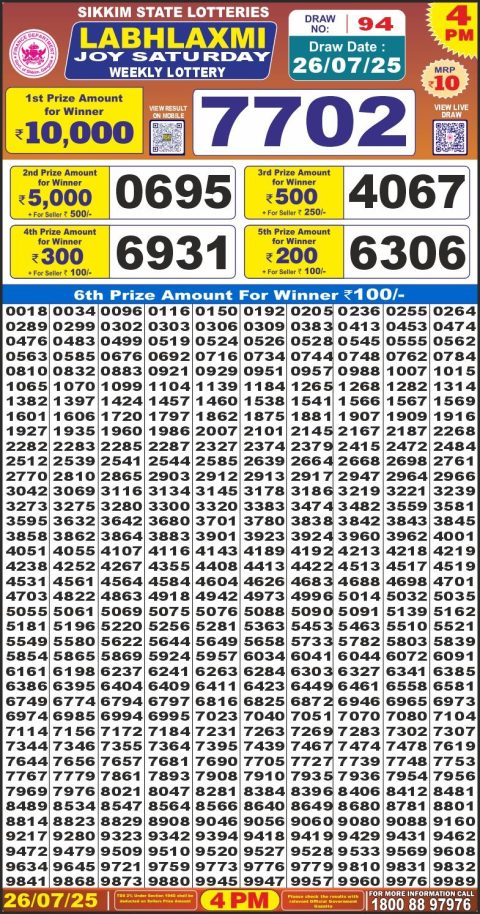Everest Result Today Dear Lottery Chart