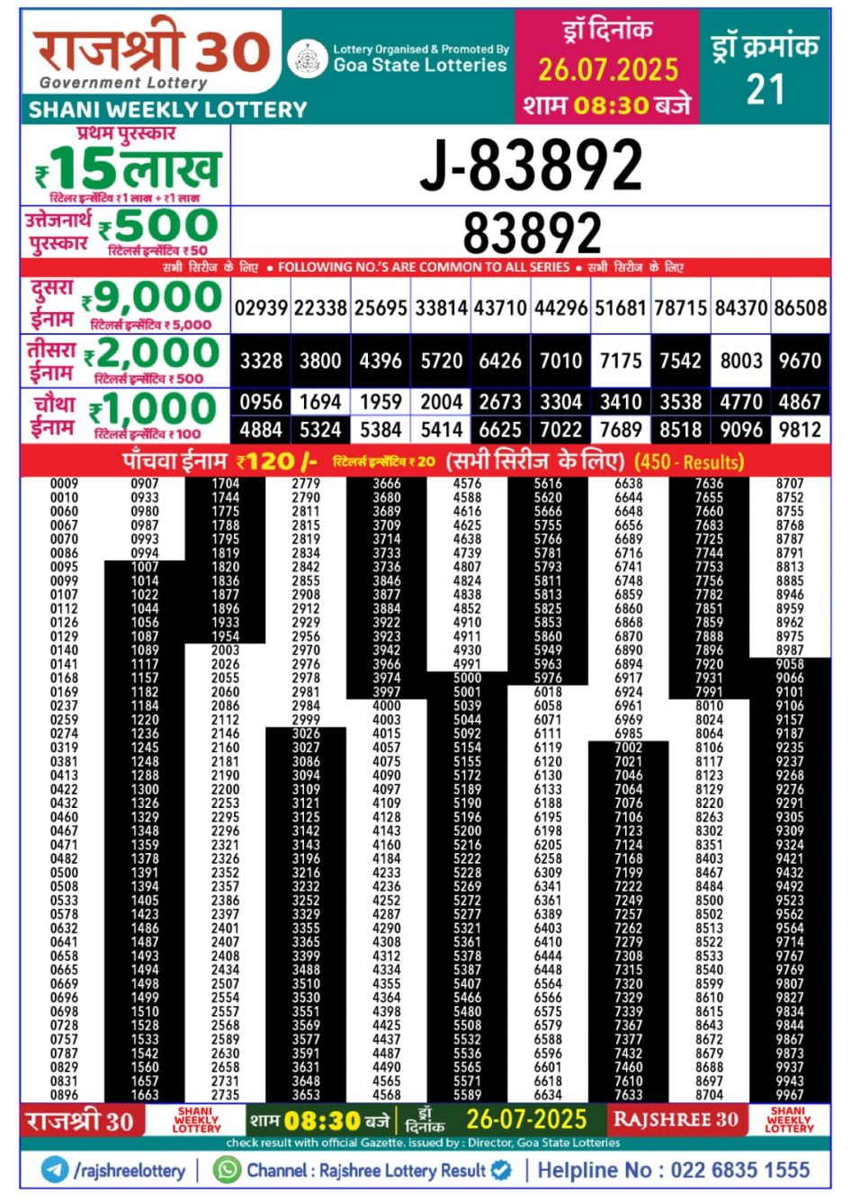 Everest Result Today Dear Lottery Chart