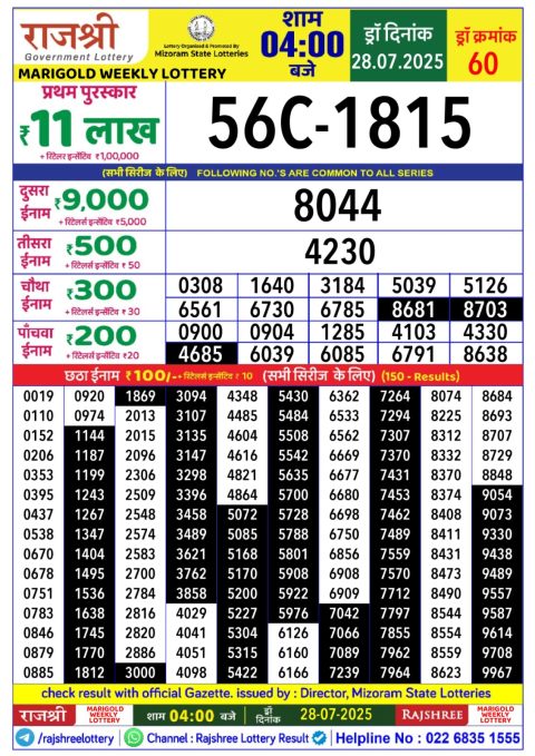 Everest Result Today Dear Lottery Chart