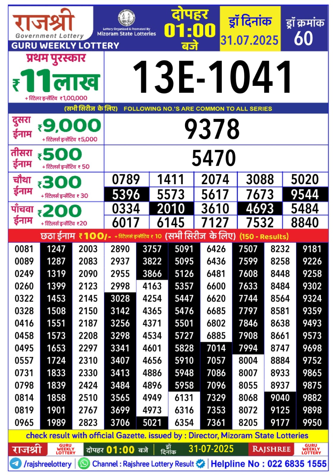 Everest Result Today Dear Lottery Chart