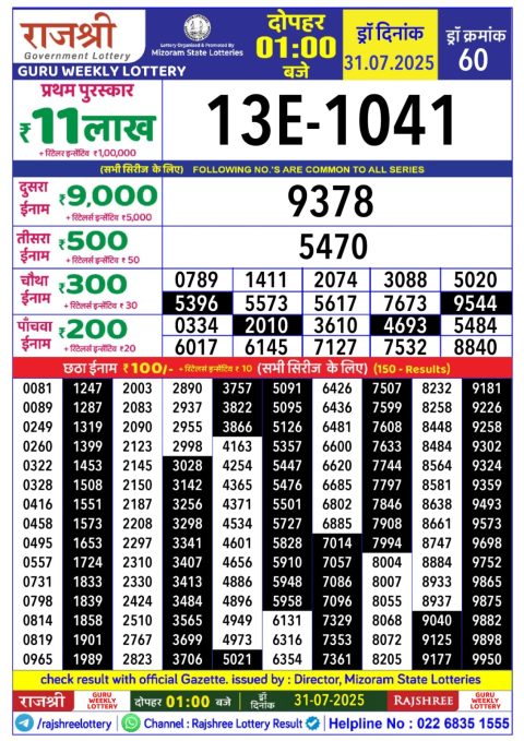 Everest Result Today Dear Lottery Chart