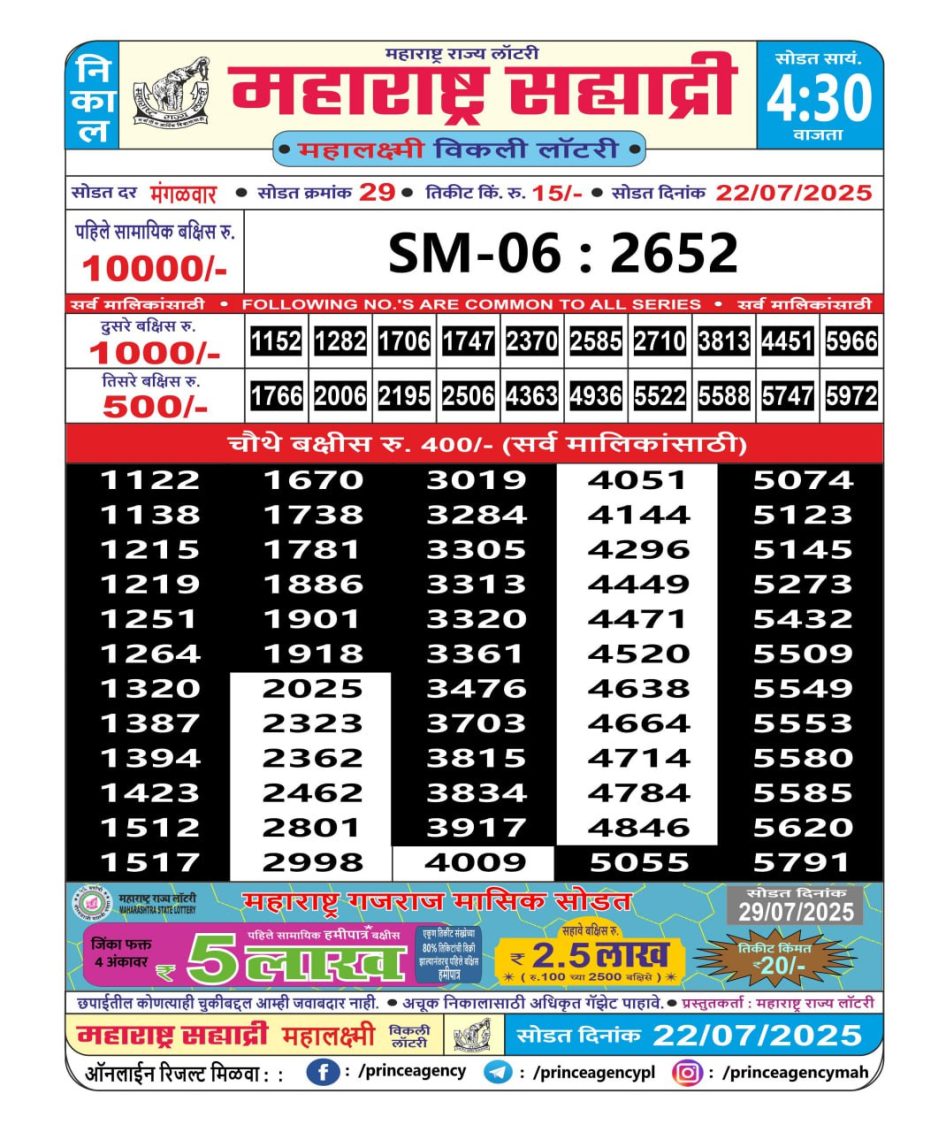 Everest Result Today Dear Lottery Chart