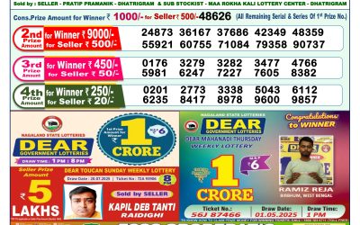 Everest Result Today Dear Lottery Result 2024 Dear Lottery 1pm Result 31.07.25