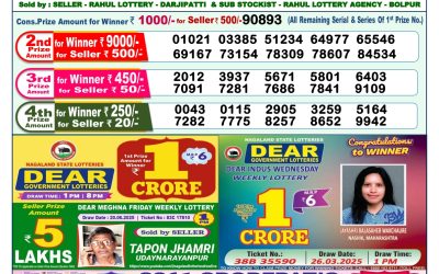 Dear lottery 1pm result 01.07.25