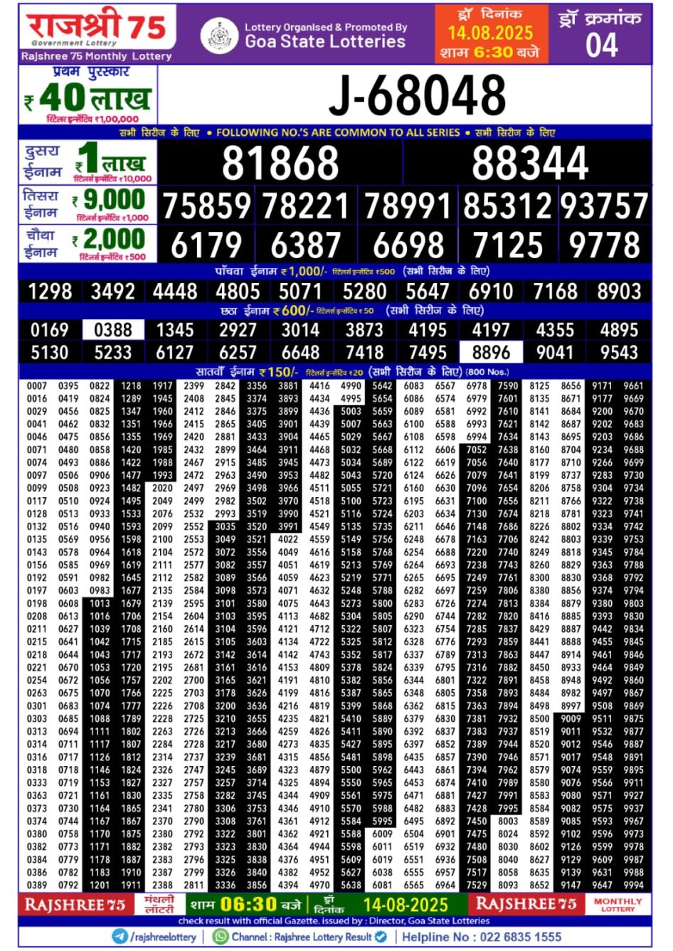 Everest Result Today Dear Lottery Chart