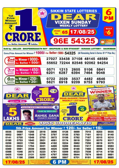 Everest Result Today Dear Lottery Chart