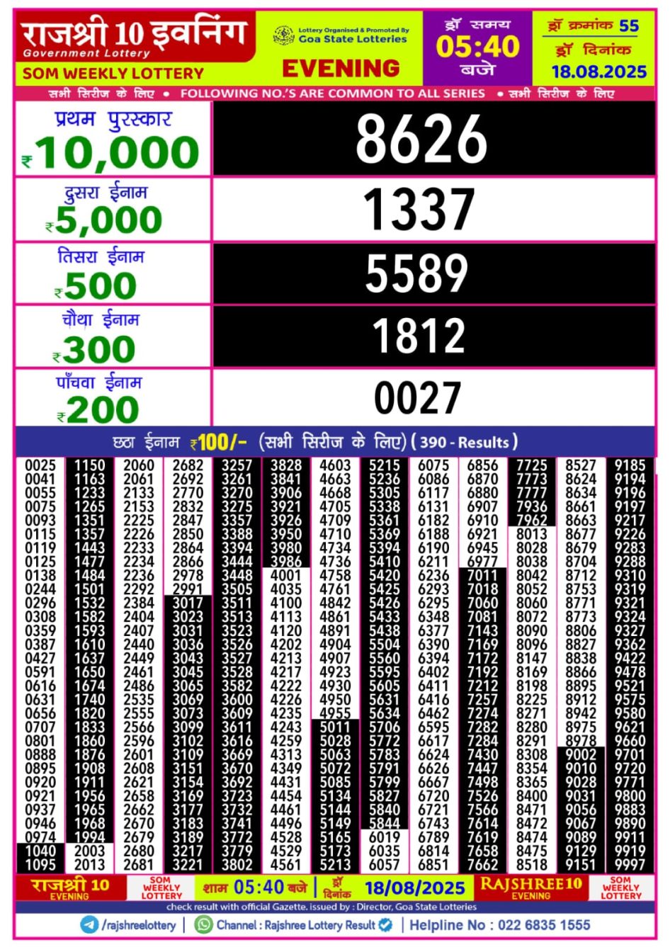 Everest Result Today Dear Lottery Chart