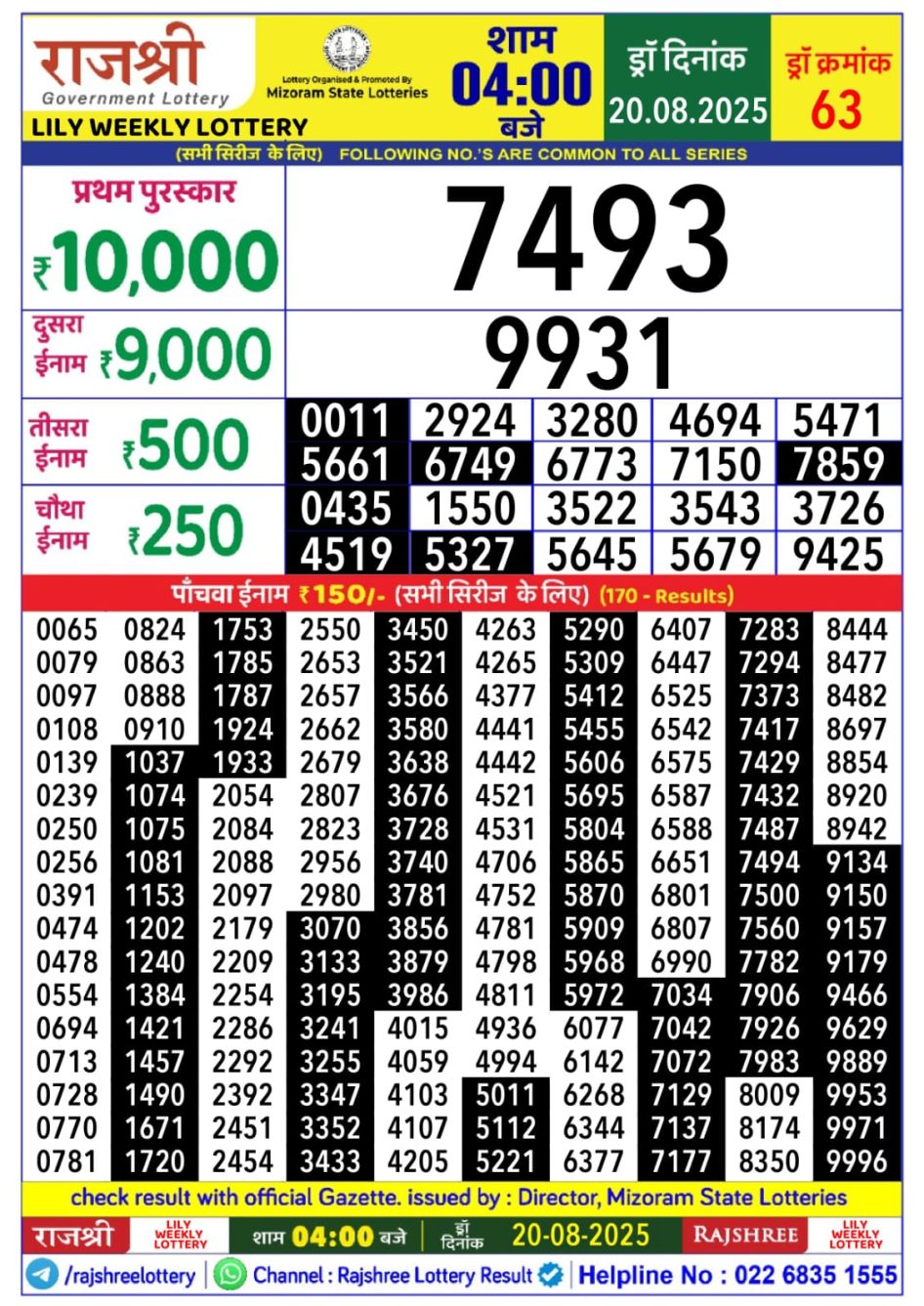 Everest Result Today Dear Lottery Chart