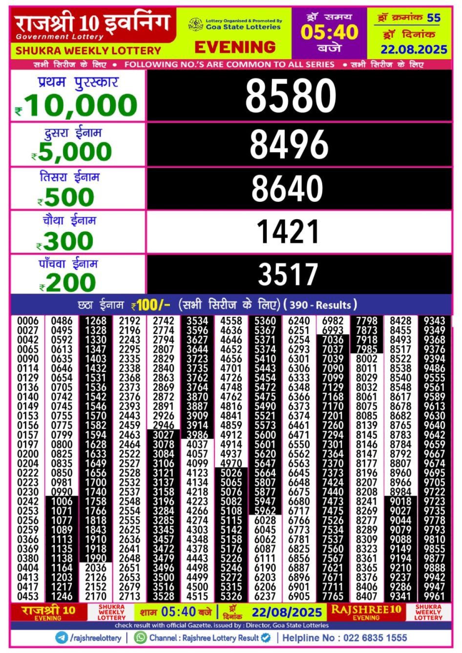 Everest Result Today Dear Lottery Chart