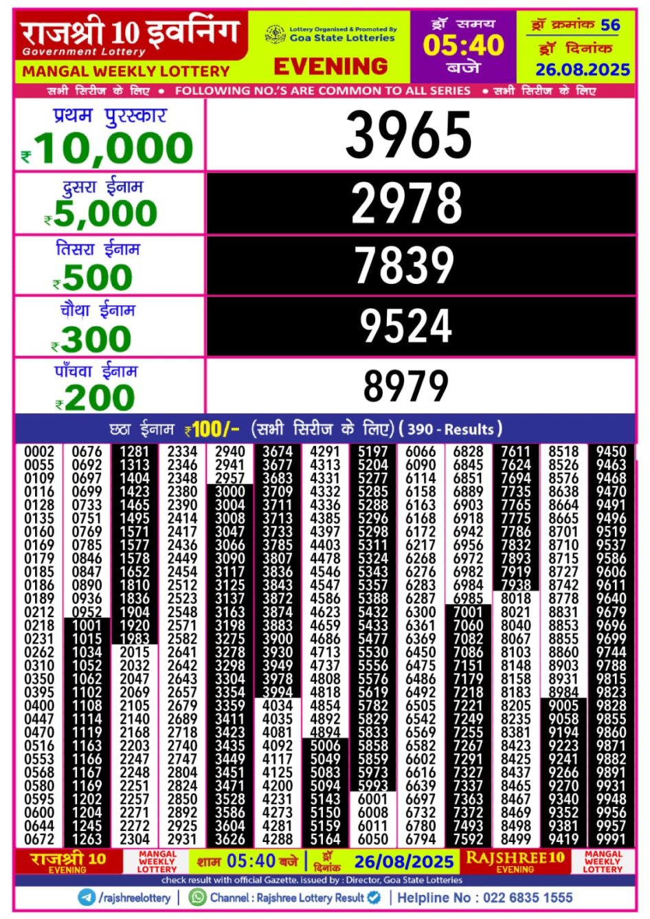Everest Result Today Dear Lottery Chart
