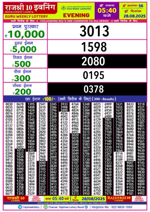 Everest Result Today Dear Lottery Chart