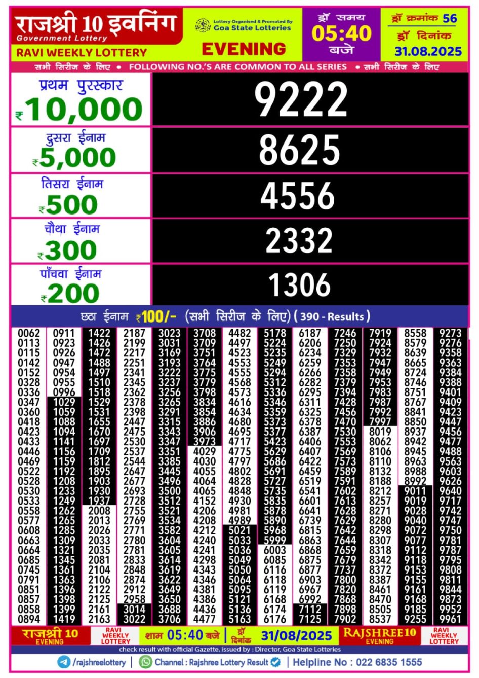 Everest Result Today Dear Lottery Chart
