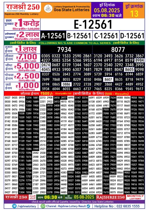 Everest Result Today Dear Lottery Chart