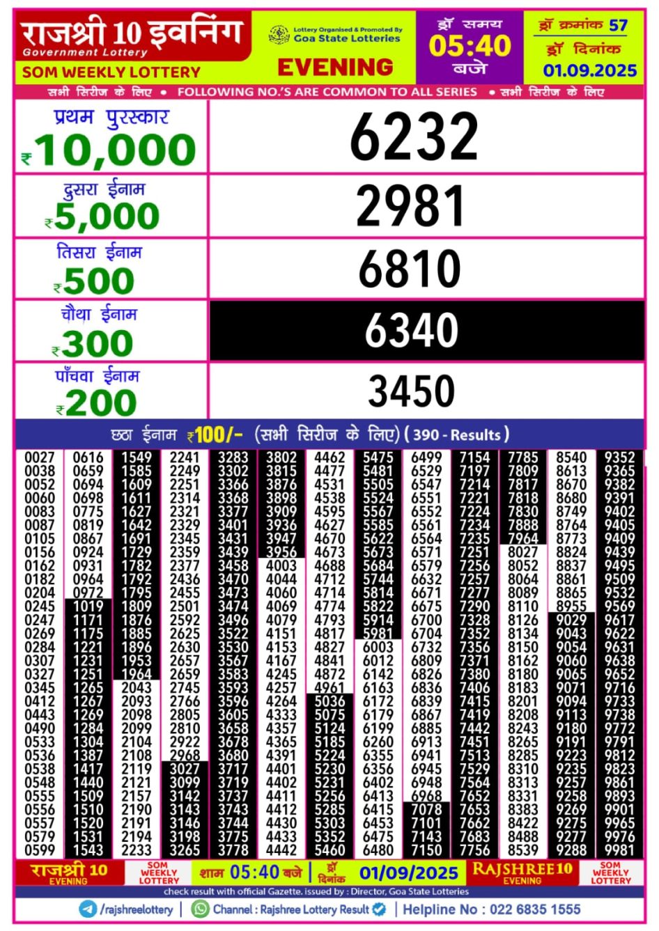 Everest Result Today Dear Lottery Chart